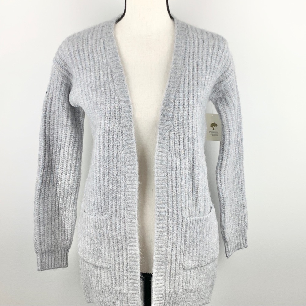 Nordstrom’s grey long cardigan in metallic lurex